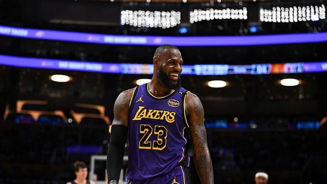 Los Angeles Lakers forward LeBron James (23) reacts against the Phoenix Suns during the second half at Crypto.com Arena.