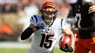 Cincinnati Bengals wide receiver Charlie Jones (15) returns the opening kickoff for a touchdown against the Cleveland Browns during the first quarter at Huntington Bank Field.