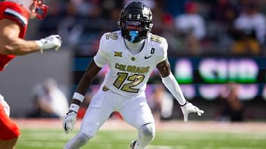 Oct 19, 2024; Tucson, Arizona, USA; Colorado Buffalos cornerback Travis Hunter (12) against the Arizona Wildcats at Arizona Stadium.