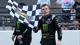 NASCAR Xfinity Series driver Riley Herbst (98) celebrates winning the Pennzoil 250, Saturday, July 20, 2024, at Indianapolis Motor Speedway.