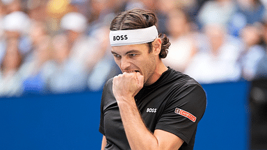 Taylor Fritz shows his frustration during the men's singles final of the 2024 U.S. Open tennis tournament