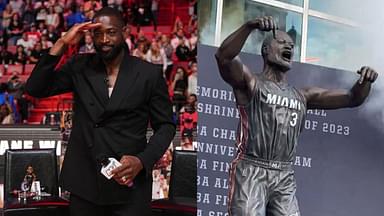 Dwyane Wade (L) and His Newly Unveiled Statue (R)