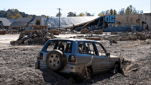 Remains of flood damage from Hurricane Helene in Asheville, N.C., on Oct. 20, 2024.