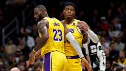 Apr 3, 2024; Washington, District of Columbia, USA; Los Angeles Lakers forward LeBron James (23) talks with Lakers forward Rui Hachimura (28) against the Washington Wizards at Capital One Arena. Mandatory Credit: Geoff Burke-Imagn Images