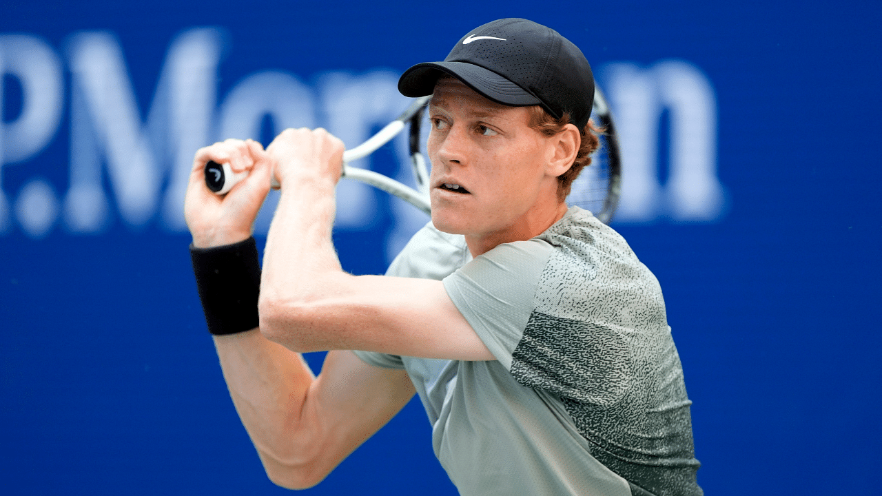 Jannik Sinner (ITA) playing in the men’s singles final of the 2024 US Open tennis tournament at USTA Billie Jean King National Tennis Center.