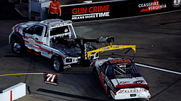 Craftsman Truck Series driver Matt Mills (42) is towed to the garage during the Clean Harbors 250 at Richmond Raceway.