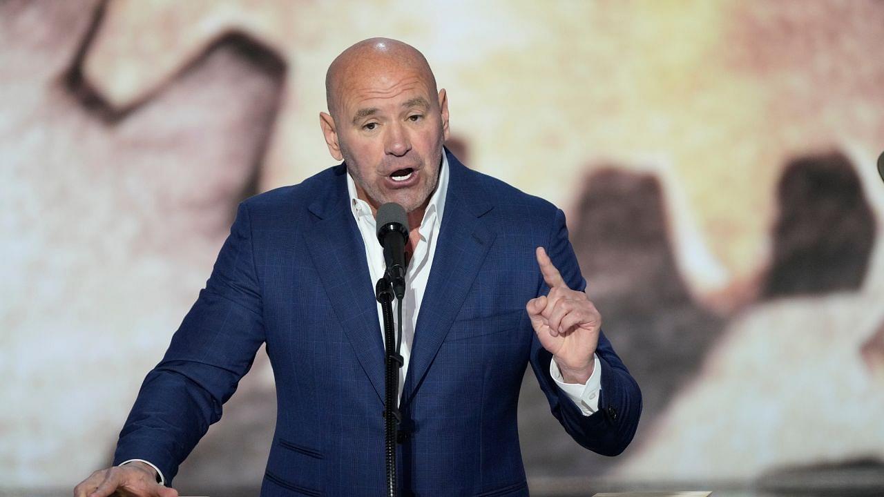 Dana White, CEO of Ultimate Fighting Championship introduces Republican presidential nominee Donald J. Trump during the final day of the Republican National Convention at the Fiserv Forum. The final day of the RNC featured a keynote address by Republican presidential nominee Donald Trump