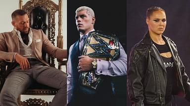 Conor McGregor (L) Cody Rhodes (C) Ronda Rousey (R)