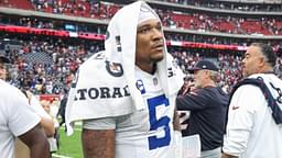 Oct 27, 2024; Houston, Texas, USA; Indianapolis Colts quarterback Anthony Richardson (5) reacts after the game against the Houston Texans at NRG Stadium.