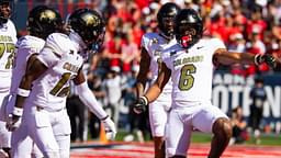 Colorado Buffalos wide receiver Drelon Miller (6) celebrates after scoring a touchdown against the Arizona Wildcats in the first half at Arizona Stadium