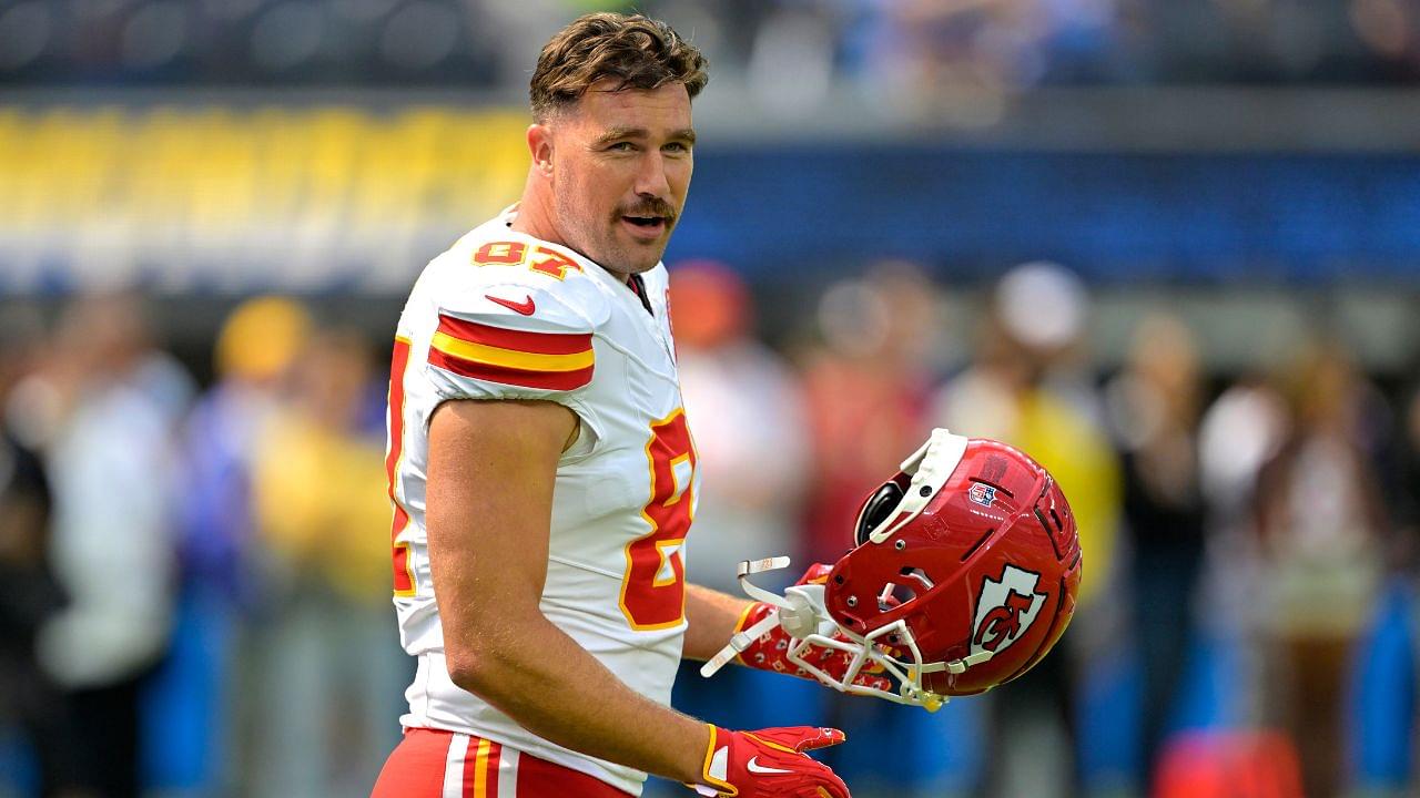 Kansas City Chiefs tight end Travis Kelce (87) looks on prior to the game against the Los Angeles Chargers at SoFi Stadium.