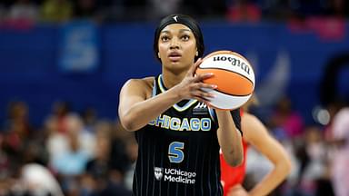 Chicago Sky forward Angel Reese (5) shoots a free throw against the Indiana Fever during the second half at Wintrust Arena.