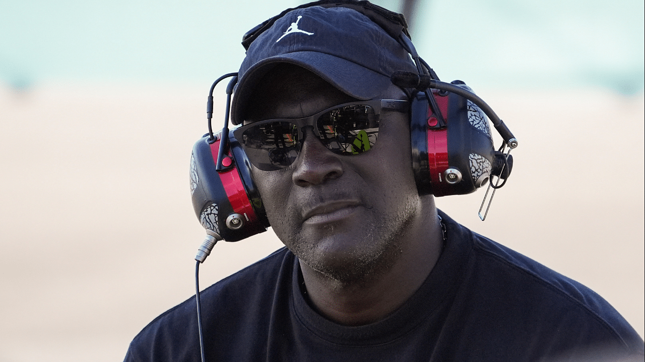 23XI team owner Michael Jordan watches during the Straight Talk Wireless 400 at Homestead-Miami Speedway.