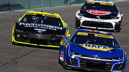 NASCAR Cup Series driver Chase Elliot (9) leads NASCAR Cup Series driver Bubba Wallace (23) and NASCAR Cup Series driver Christopher Bell (20) during the Straight Talk Wireless 400 at Homestead-Miami Speedway.