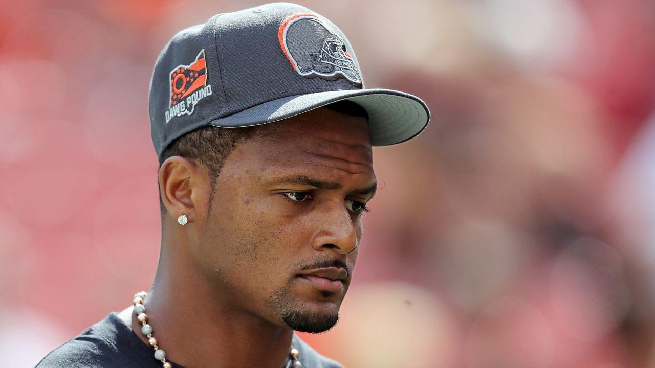 Browns quarterback Deshaun Watson heads back to the locker room before a preseason game.