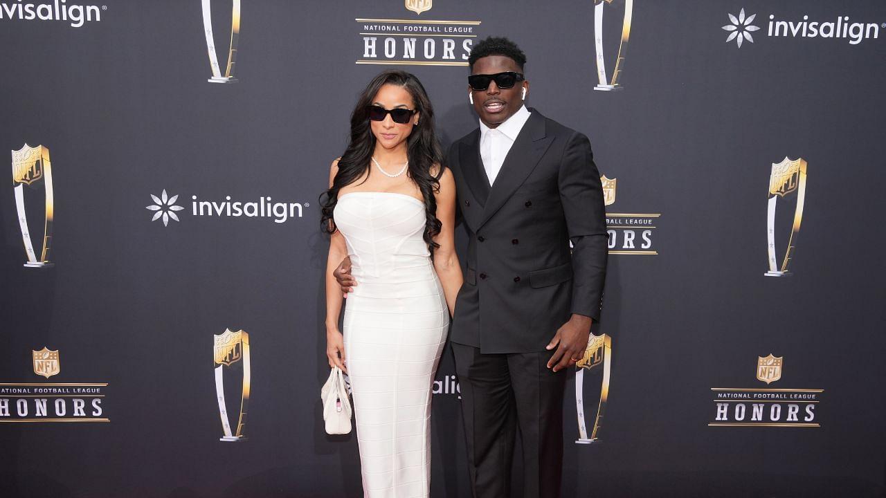 Miami Dolphins wide receiver Tyreek Hill with his wife Keeta Vaccaro on the red carpet before the NFL Honors show at Resorts World Theatre.