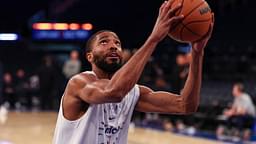 New York Knicks forward Mikal Bridges (25) warms up before the game against the Minnesota Timberwolves at Madison Square Garden.