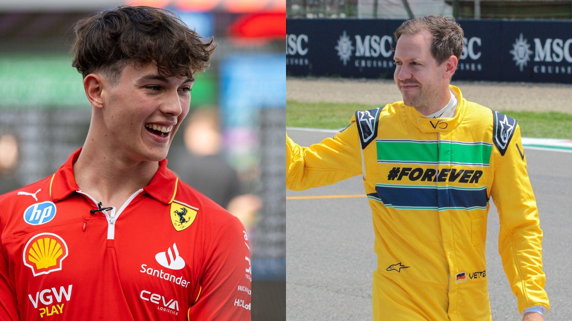 Oliver Bearman (L) and Sebastian Vettel (R)