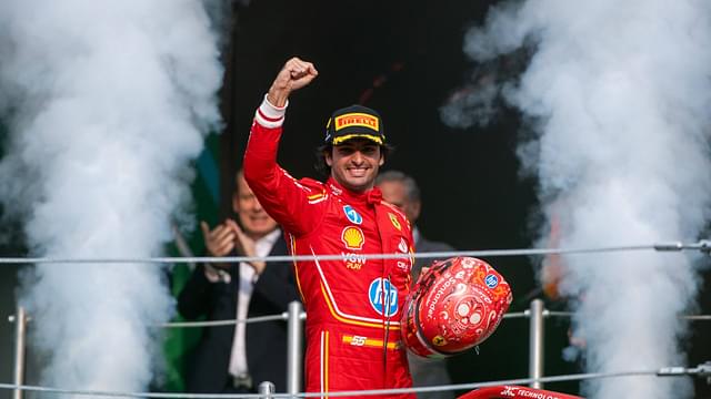 Carlos Sainz of Ferrari celebrating his Mexico City GP win