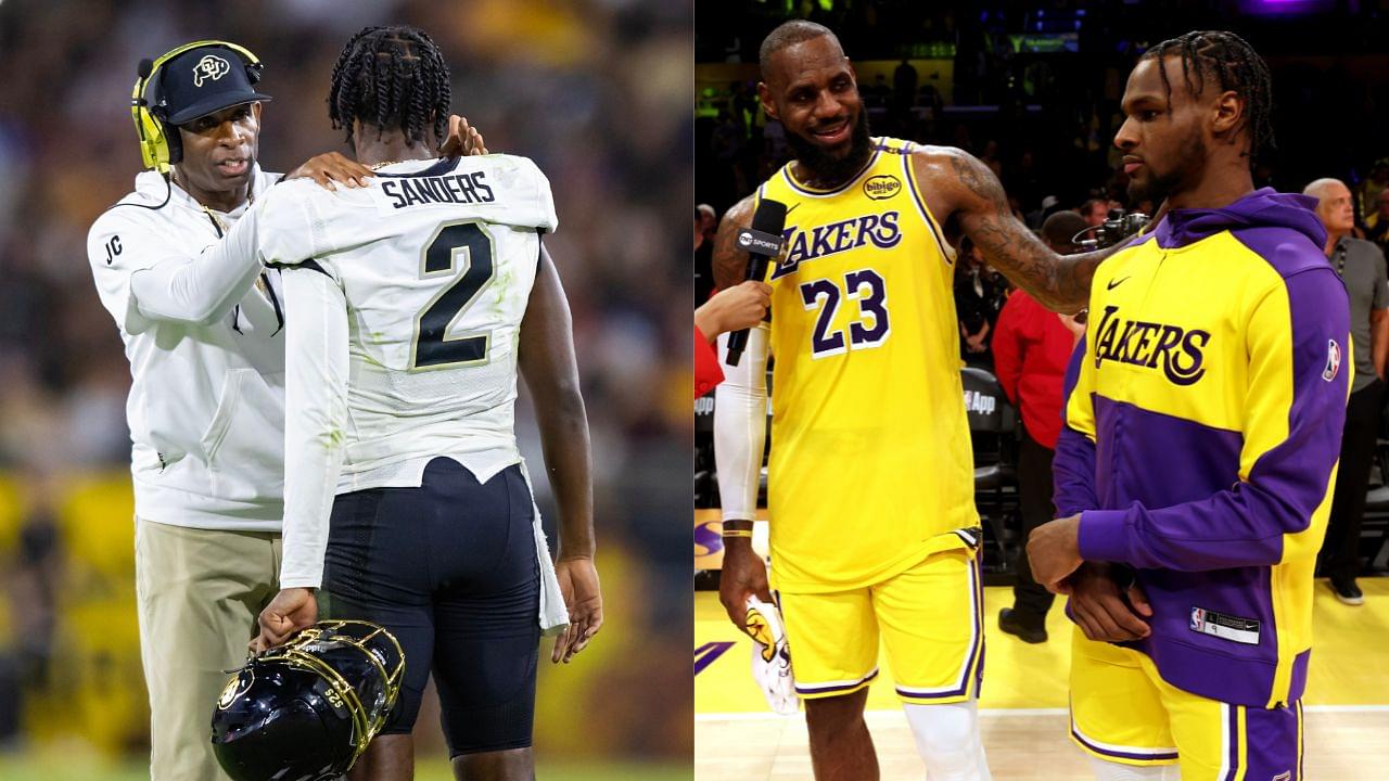 Deion Sanders and Shedeur Sanders(L), LeBron James and Bronny James(R)