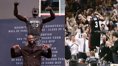 Dwayne Wade with his statue (L) and the 'This is His My House' Moment (R)