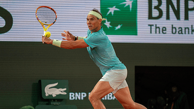 Rafael Nadal of Spain returns a shot during his match against Alexander Zverev of Germany on day two of Roland Garros