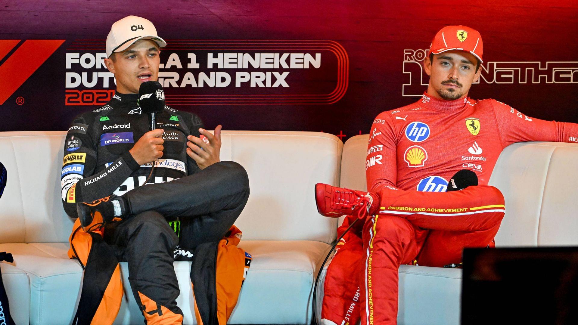 Formula 1 GP Zandvoort Holland Sunday, 25 08 2024 Lando Norris 4, McLaren Formula 1 Team and Charles Leclerc 16, Scuderia Ferrari in the press conference