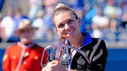 Simona Halep (ROU) poses with the National Bank Open trophy after defeating Beatriz Haddad Maia (not pictured) in the women's final of the National Bank Open at Sobeys Stadium.