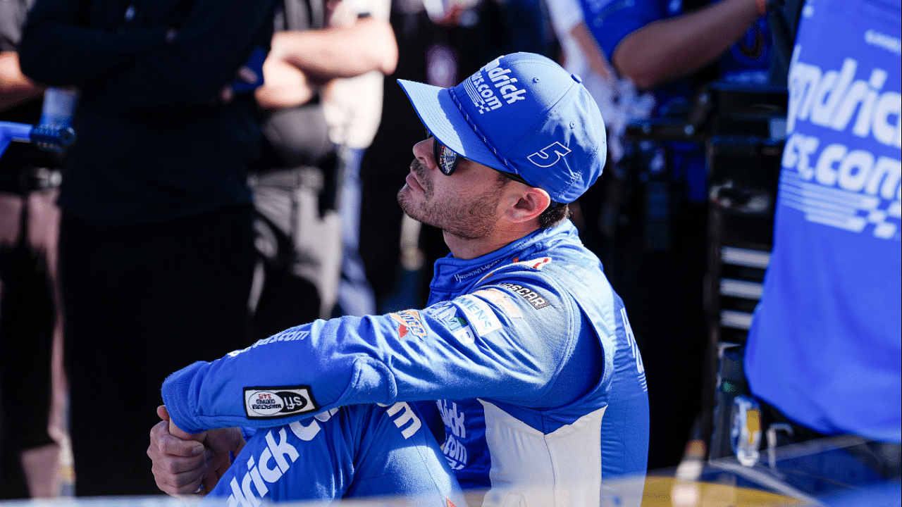 NASCAR Cup Series driver Kyle Larson (5) watches his time drop during cup qualifying at Martinsville Speedway.