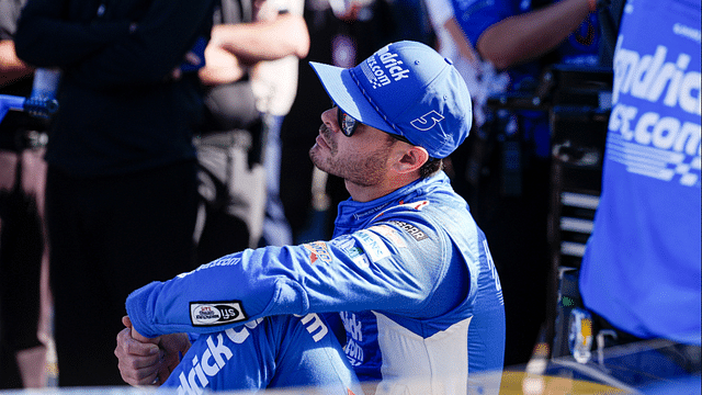 NASCAR Cup Series driver Kyle Larson (5) watches his time drop during cup qualifying at Martinsville Speedway.