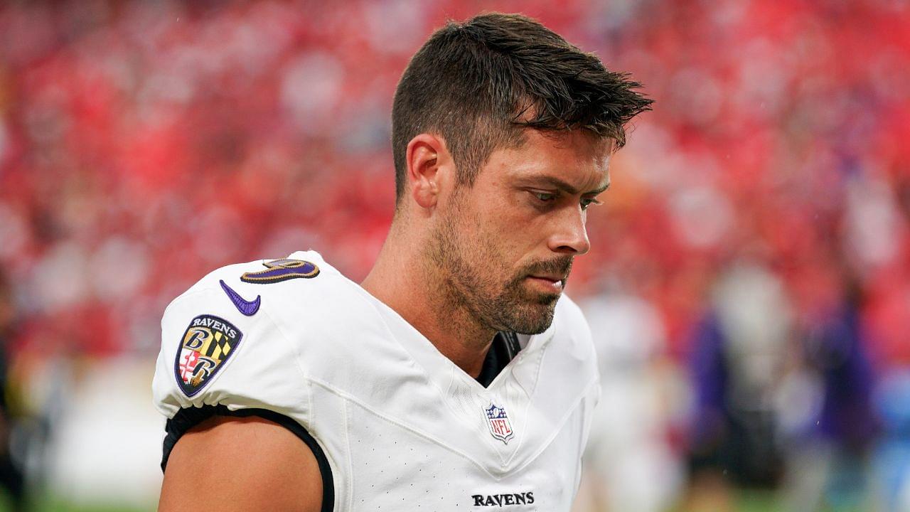 Baltimore Ravens kicker Justin Tucker (9) warms up against the Kansas City Chiefs prior to a game at GEHA Field at Arrowhead Stadium.