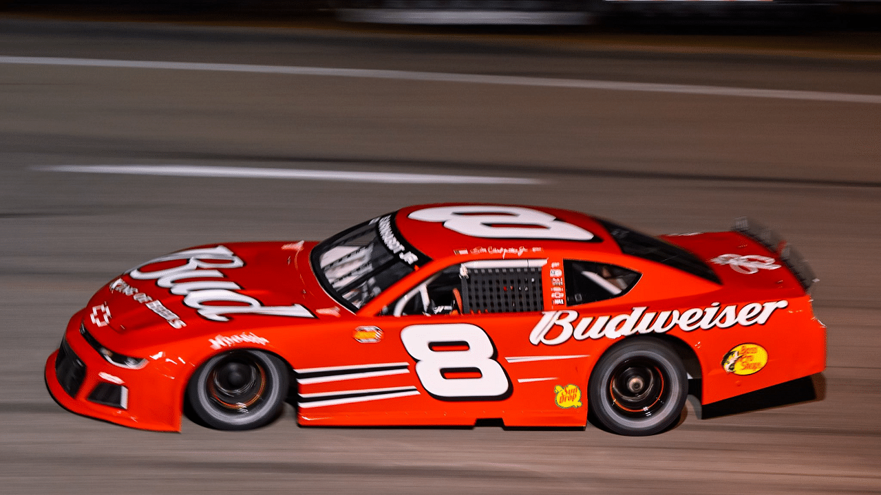 Former NASCAR Cup Series driver Dale Earnhardt Jr. drives the iconic #8 Budweiser Chevrolet at Florence Motor Speedway.