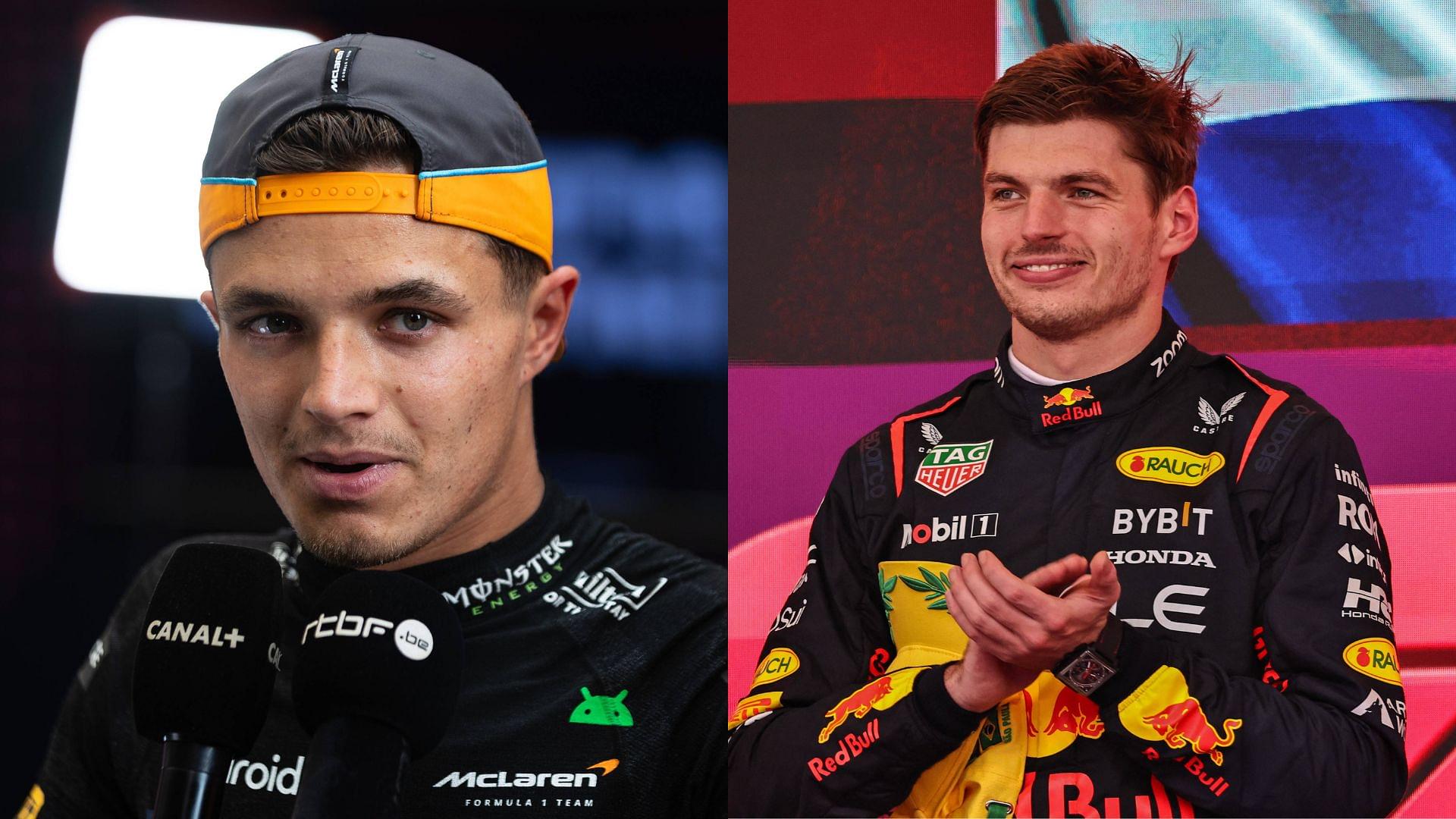 Lando Norris (L) and Max Verstappen (R)