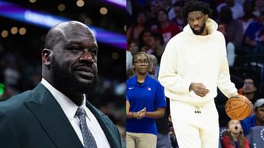 Shaquille O'Neal (L) and Joel Embiid (R)