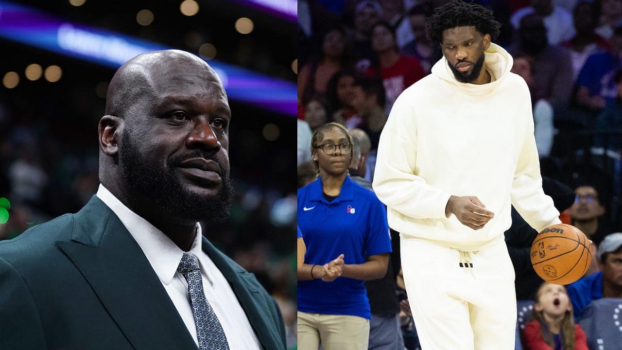 Shaquille O'Neal (L) and Joel Embiid (R)