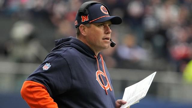 Oct 13, 2024; London, United Kingdom; Chicago Bears offensive coordinator Shane Waldron watches from the sidelines against the Jacksonville Jaguars in the second half during an NFL International Series game at Tottenham Hotspur Stadium.