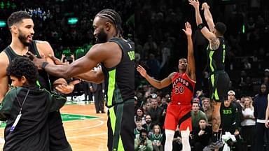 Jayson Tatum and Jaylen Brown celebrating