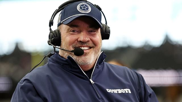 Dallas Cowboys head coach Mike McCarthy talks to the media before the game against the Los Angeles Chargers at AT&T Stadium.