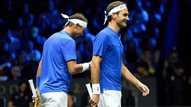 Rafael Nadal (L) and Roger Federer (R) at Laver Cup 2022