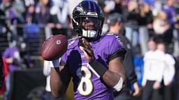 Baltimore Ravens quarterback Lamar Jackson (8) prior to the game against the Denver Broncos at M&T Bank Stadium.