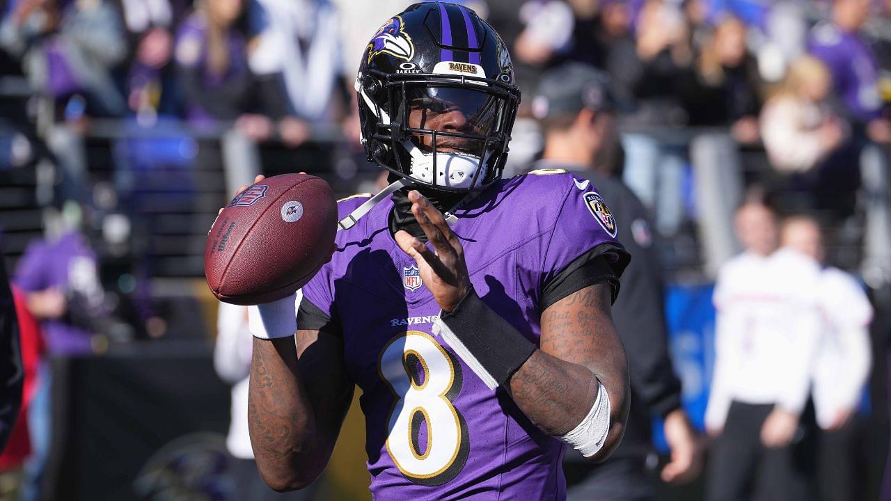 Baltimore Ravens quarterback Lamar Jackson (8) prior to the game against the Denver Broncos at M&T Bank Stadium.