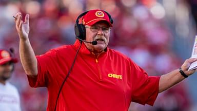 Kansas City Chiefs head coach Andy Reid argues with the referee during the fourth quarter against the San Francisco 49ers at Levi's Stadium.