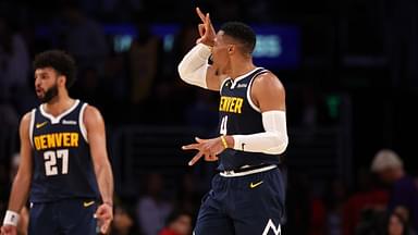 Denver Nuggets guard Russell Westbrook (4) reacts to a play during the fourth quarter against the Los Angeles Lakers at Crypto.com Arena.