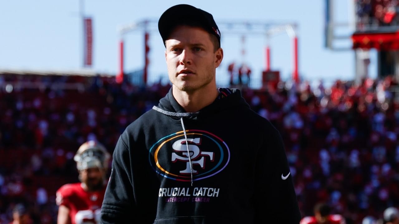 Sep 29, 2024; Santa Clara, California, USA; San Francisco 49ers running back Christian McCaffrey (23) walks off the field after the game against the New England Patriots at Levi's Stadium.