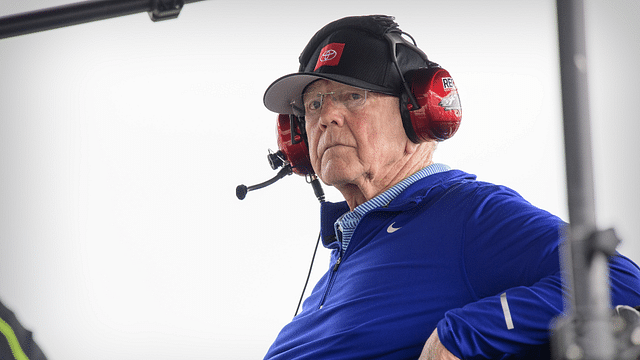 NASCAR auto racing team owner and former professional football coach Joe Gibbs watches the Texas 250 NASCAR race at the Texas Motor Speedway.