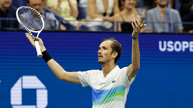 Daniil Medvedev gestures to the crowd between points against Flavio Cobolli (ITA)(not pictured) in a men's singles match on day six of the 2024 U.S. Open tennis tournament