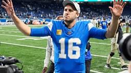 Detroit Lions quarterback Jared Goff (16) waves at fans as he exits the field after 52-6 win over Jacksonville Jaguars during the second half at Ford Field in Detroit on Sunday, Nov. 17, 2024.