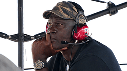 23XI Team co-owner Michael Jordan sits atop of the pitbox during the 4EVER 400 presented by Mobil 1 at Homestead-Miami Speedway.