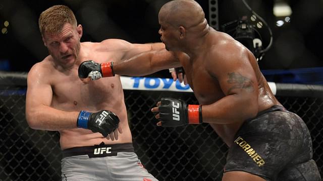 Daniel Cormier lands a hit against Stipe Miocic during UFC 241 at Honda Center.