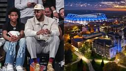 KIyan and Carmelo Anthony (L) and Syracuse campus (R)